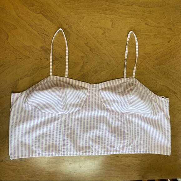 Anthropologie Bustier Top Striped Seersucker Printed Sleeveless Crop Top Size 1x - Picture 5 of 11